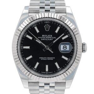 B&P Rolex Datejust 126334 41mm Black Luminous Dial Fluted Bezel Oyster Band